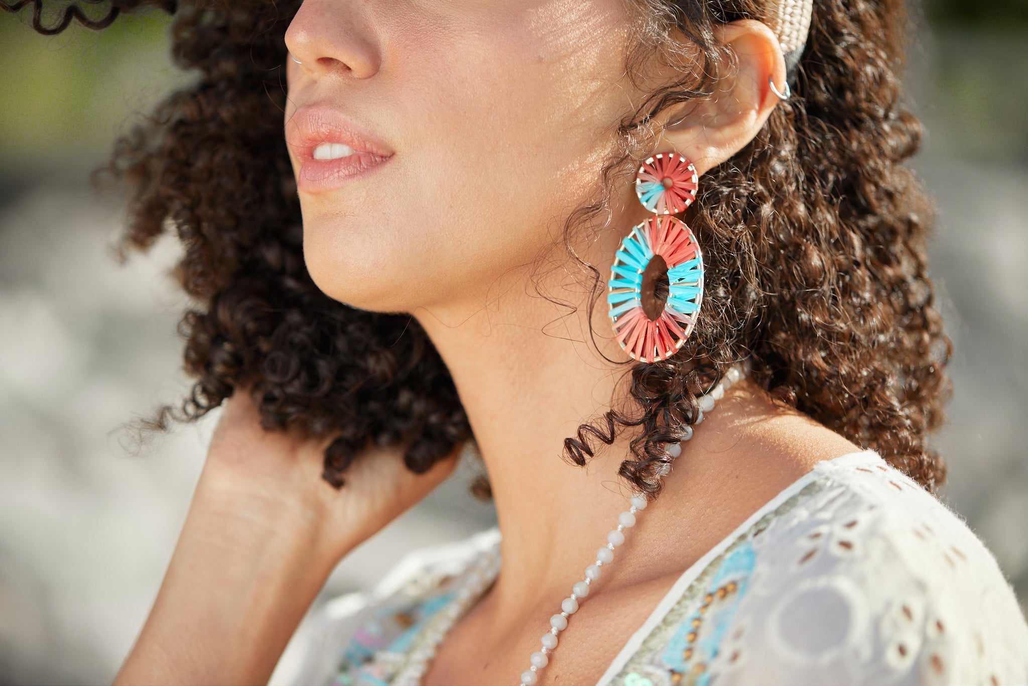 Rainbow raffia earrings